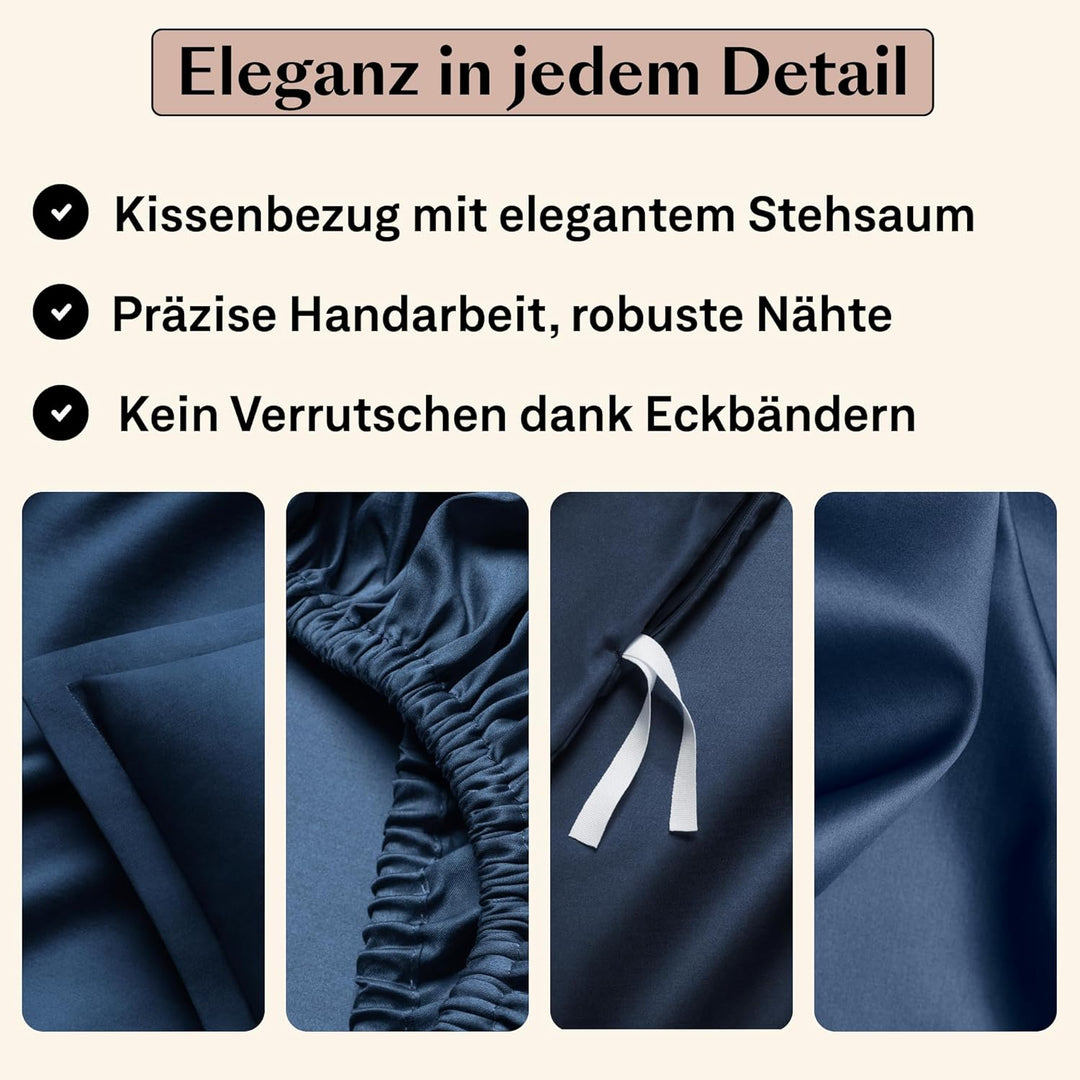 Amqua Mako Satin Kissenbezug (1x) aus ägyptischer Baumwolle 40x40 cm, dunkelblau/Navy (1x) 40x40cm D