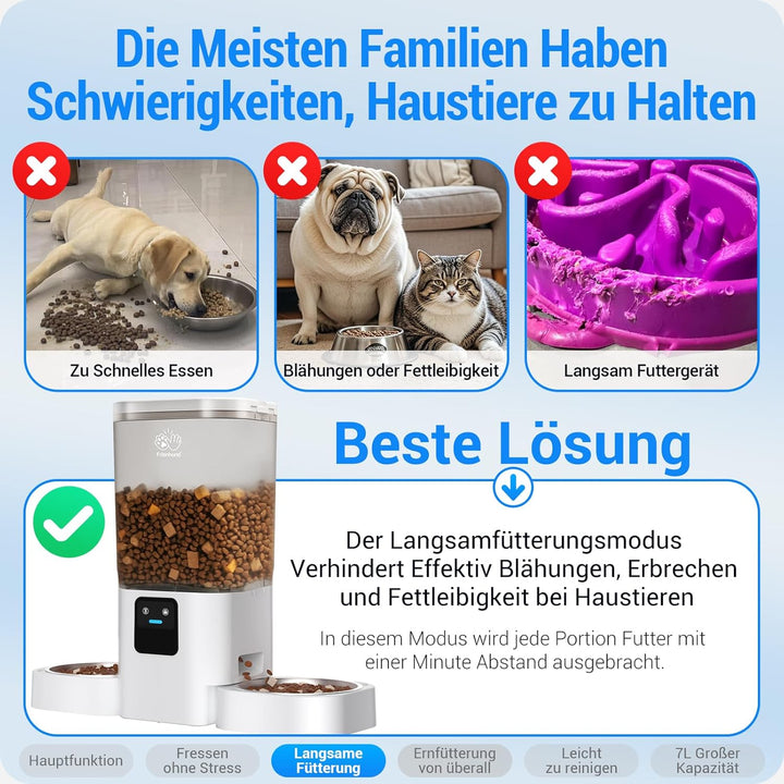 Futterautomat Katze 2 Näpfe mit APP: 5G WiFi Futterspender Katze mit Langsamer Vorschub, 7L Trockenf