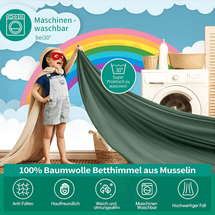 Hausbett Himmel Deko Set, Betthimmel Hausbett aus Musselin - 2 Betthimmel &amp; 1 Wimpelkette, für Junge