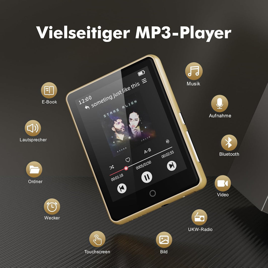 64 GB MP3 Player Bluetooth 5.3 mit Lautsprecher, 2,8 Zoll grosses Display, HiFi-Sound Music playermp