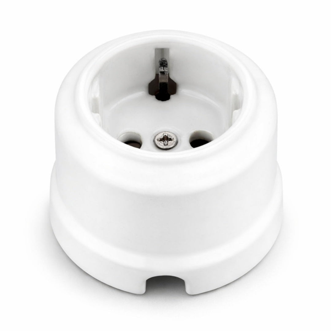 Aufputz Porzellan Retro Steckdose, All-in-One, Serie QR1 weiss