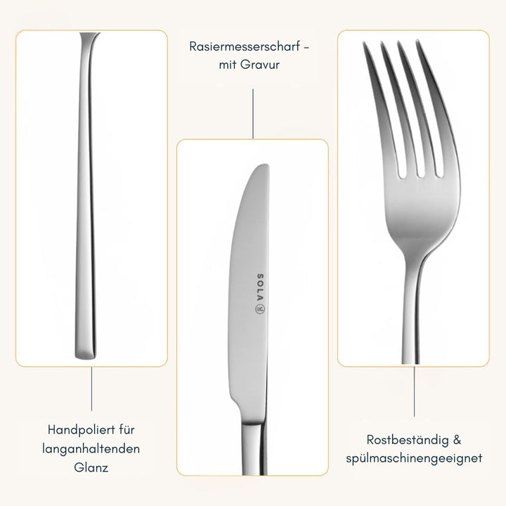 Sola Luxor Besteck Set - 8 Personen Essbesteck - 70 Teilig, 18/10 Rostfreiem Stahl - Robustes & Eleg