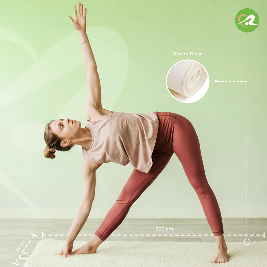 Yogamatte Professional 75 x 200 cm, Natur, umsäumt, Bindeband