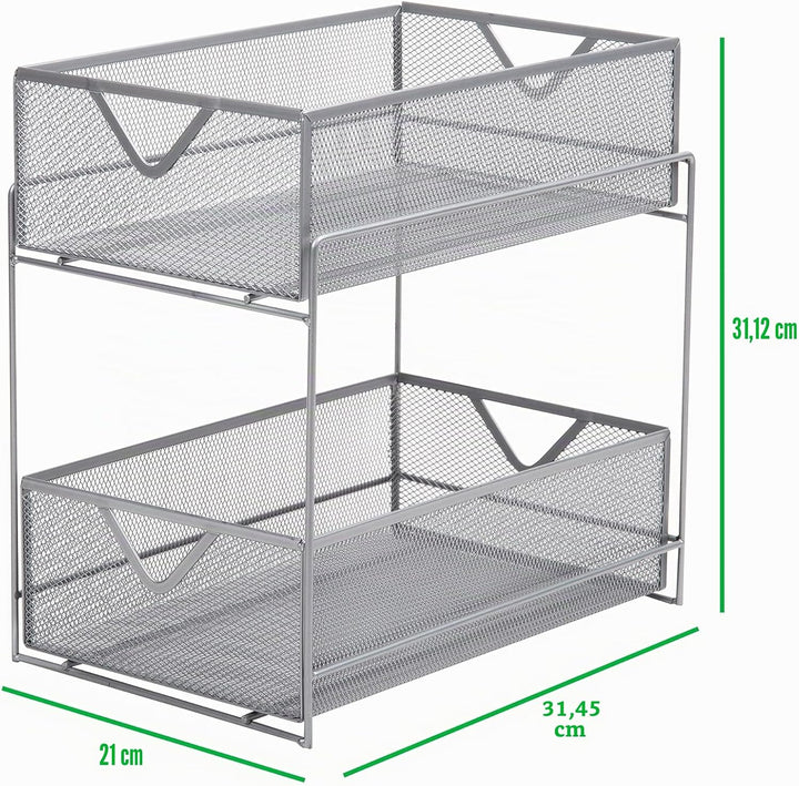 Mind Reader Network Collection, 2-Tier Sliding Basket Storage, Kitchen, Desk, Makeup, Cabinet Organi