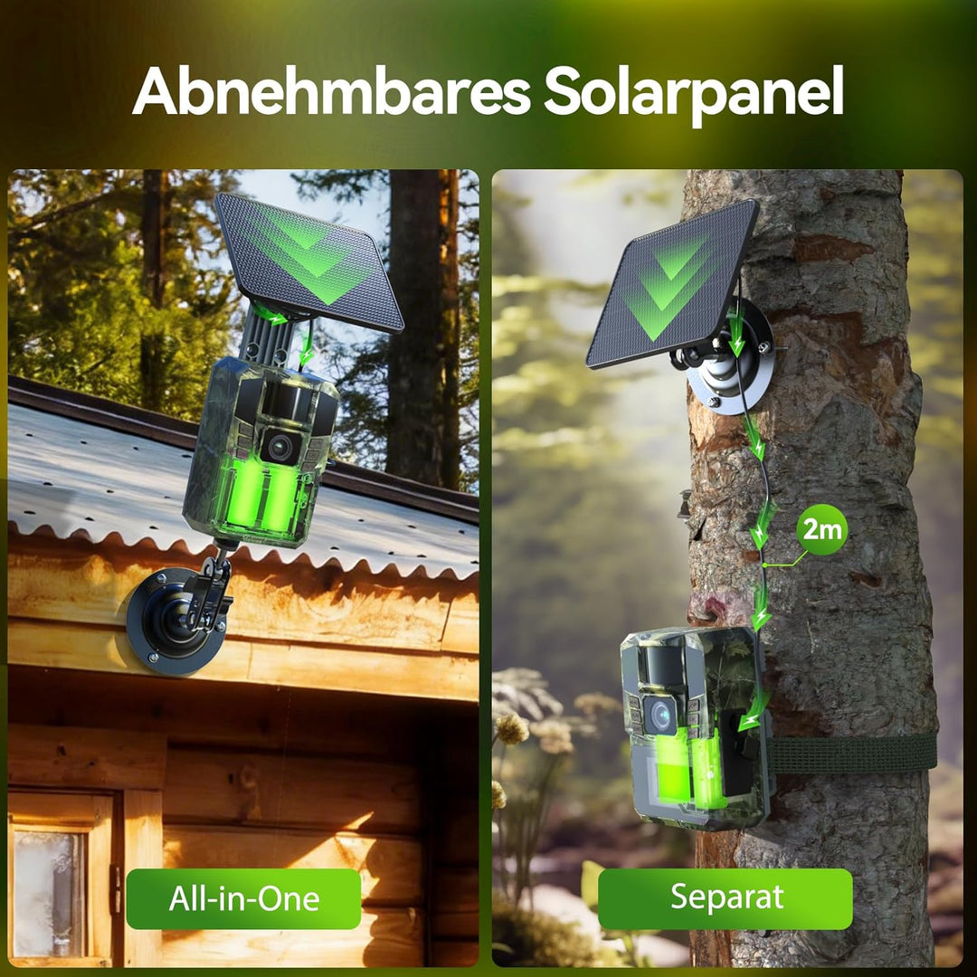 WLAN Solar Wildkamera 4K 48MP mit Handyübertragung APP, Wildtierkamera mit Nachtsicht Bewegungsmelde