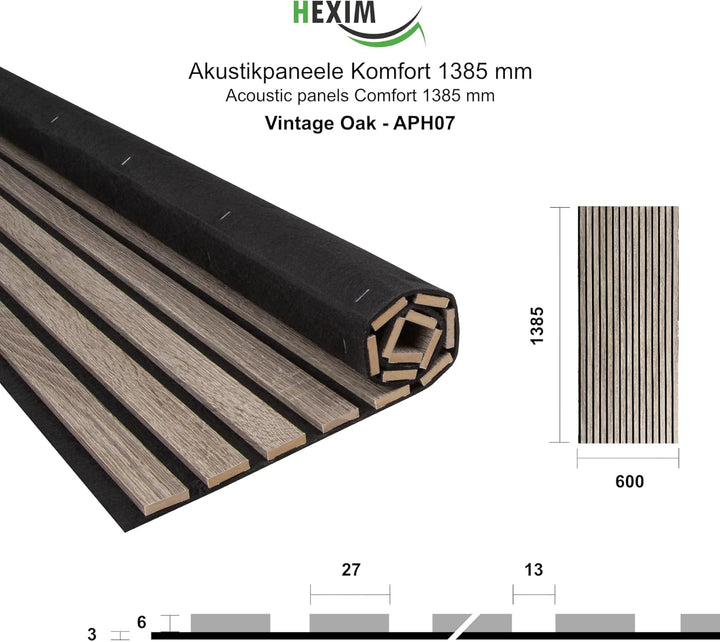 HEXIM Akustikpaneele 138,5x60cm Holz Comfort - flexible Holzpaneele Platten Lamellenwand MDF Wandpan