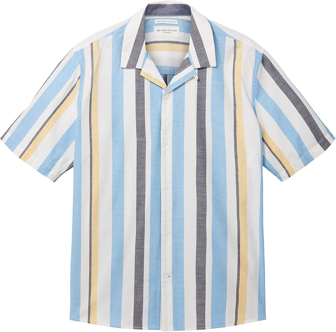 TOM TAILOR Herren Comfort Fit Kurzarm-Hemd mit Streifen M 31778 - Blue Multicolor Big Stripe, M 3177
