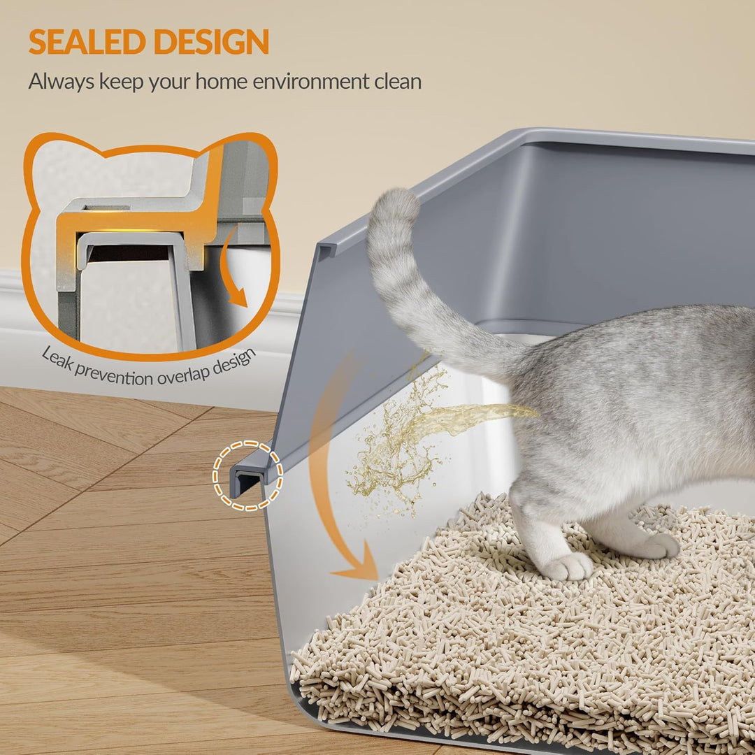 Katzenklo Edelstahl, XXL Metall Katzentoilette Gross, Katzenklo Edelstahl mit Hoher Rand, mit Schauf