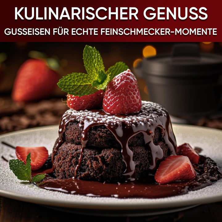 GUSSKÖNIG Dutch Oven Set Mini - 4x 300ml Gusseisen Mini Topf mit Deckel - bereits eingebrannter Mini