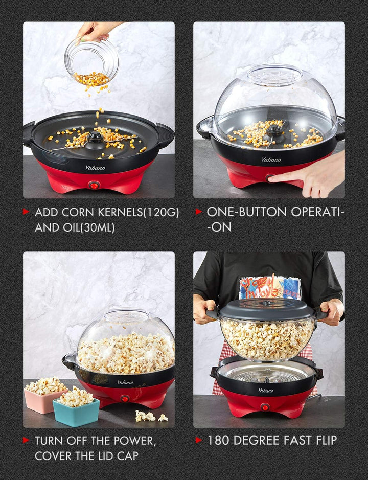 Yabano Popcornmaschine für Zuhause, Popcorn Maker Machine mit Zucker & Öl, Abnehmbare Heizfläche, 5L