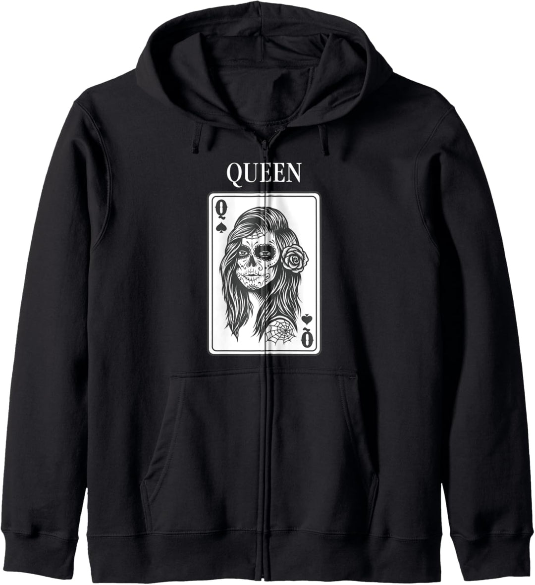 King And Queen Skull - 2/2 Card Hearts Flush Couple Matching Kapuzenjacke
