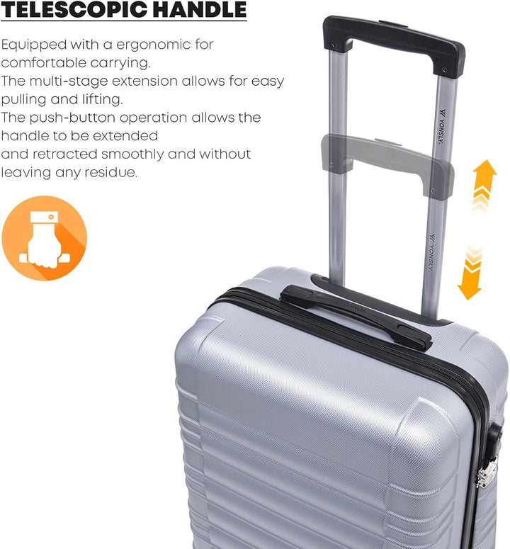 Koffer Suitcase S Silber, Trolley Reisekoffer, Kabinenkoffer Rollkoffer Handgepäck mit 4 Rollen 360°