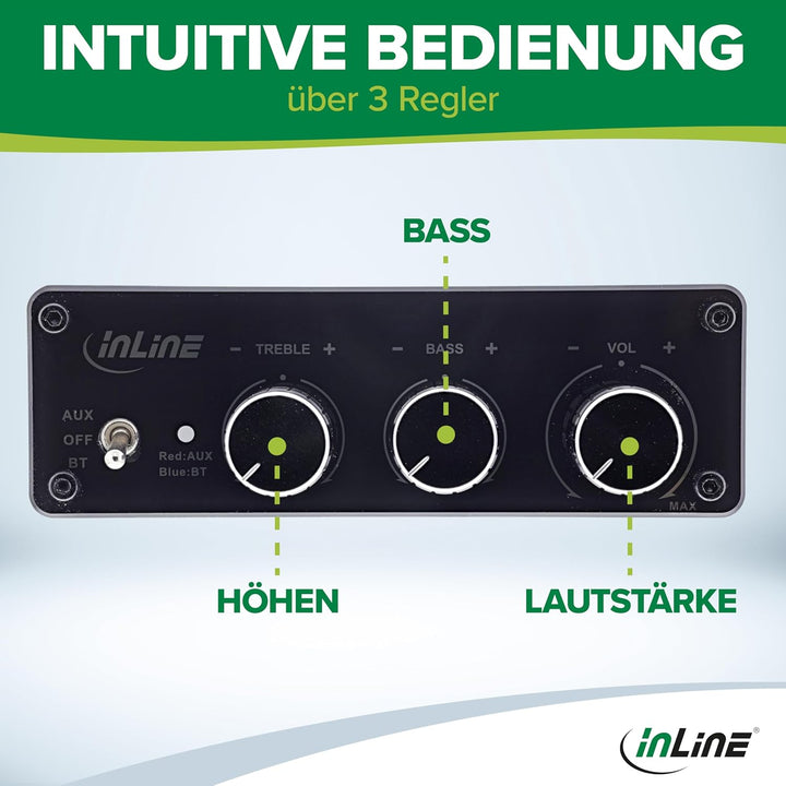 InLine Bluetooth 5.3 Audio Receiver, 96W HiFi-Verstärker, Empfänger, Cinch Stereo, für 2X Passive St