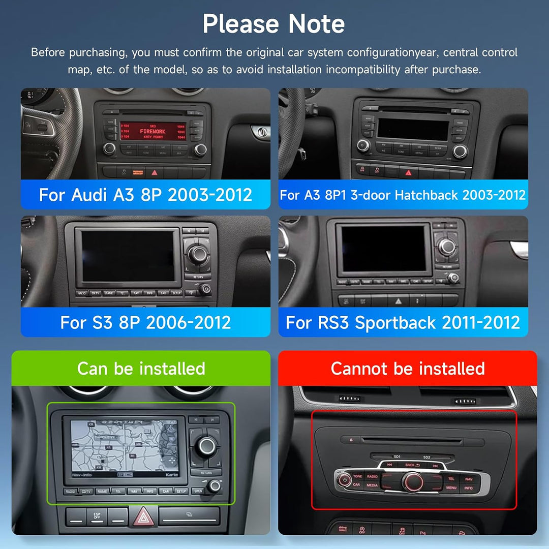 8 Core 4G+64G Android Autoradio für Audi A3 2003-2012/ S3 2006-2012/ RS3 2011-2012 mit Wireless Carp