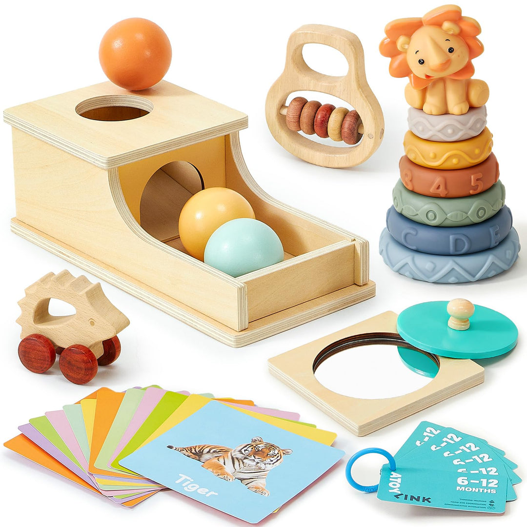 Atoylink Montessori Babyspielzeug ab 6 Monate Sensorik Spielzeug mit Objektpermanenz Box &amp; Stapelbec