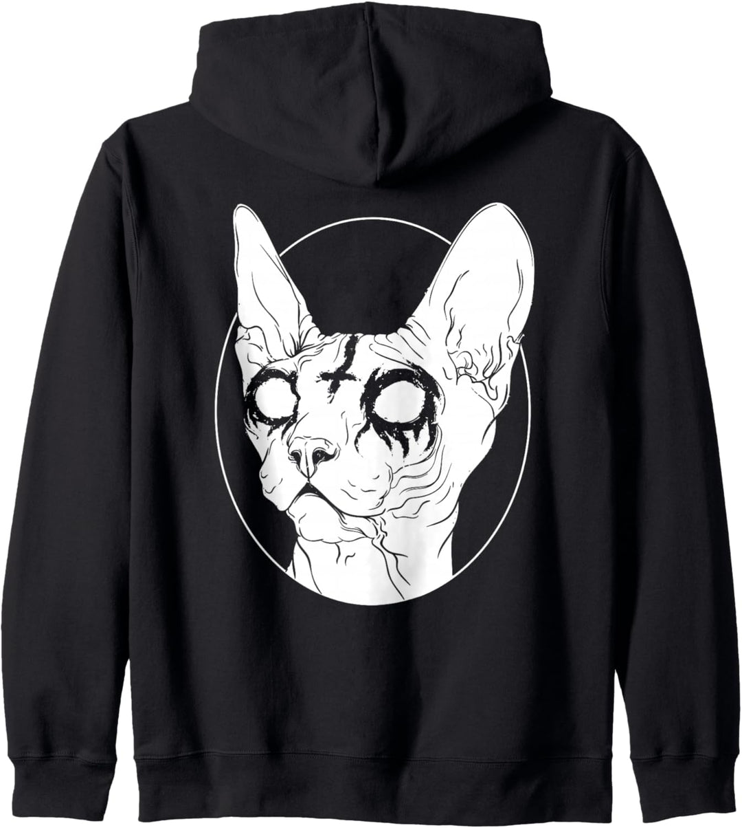 Schwarze Sphynx-Katze aus Metall | Pastell Gothic und Death Metal Kapuzenjacke