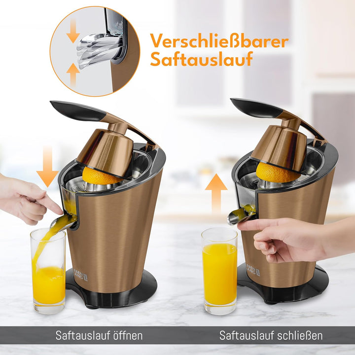 LEBENLANG Saftpresse elektrisch 600W - Inkl. Edelstahlkegel & BPA-Frei I Hohe Ergiebigkeit I Orange