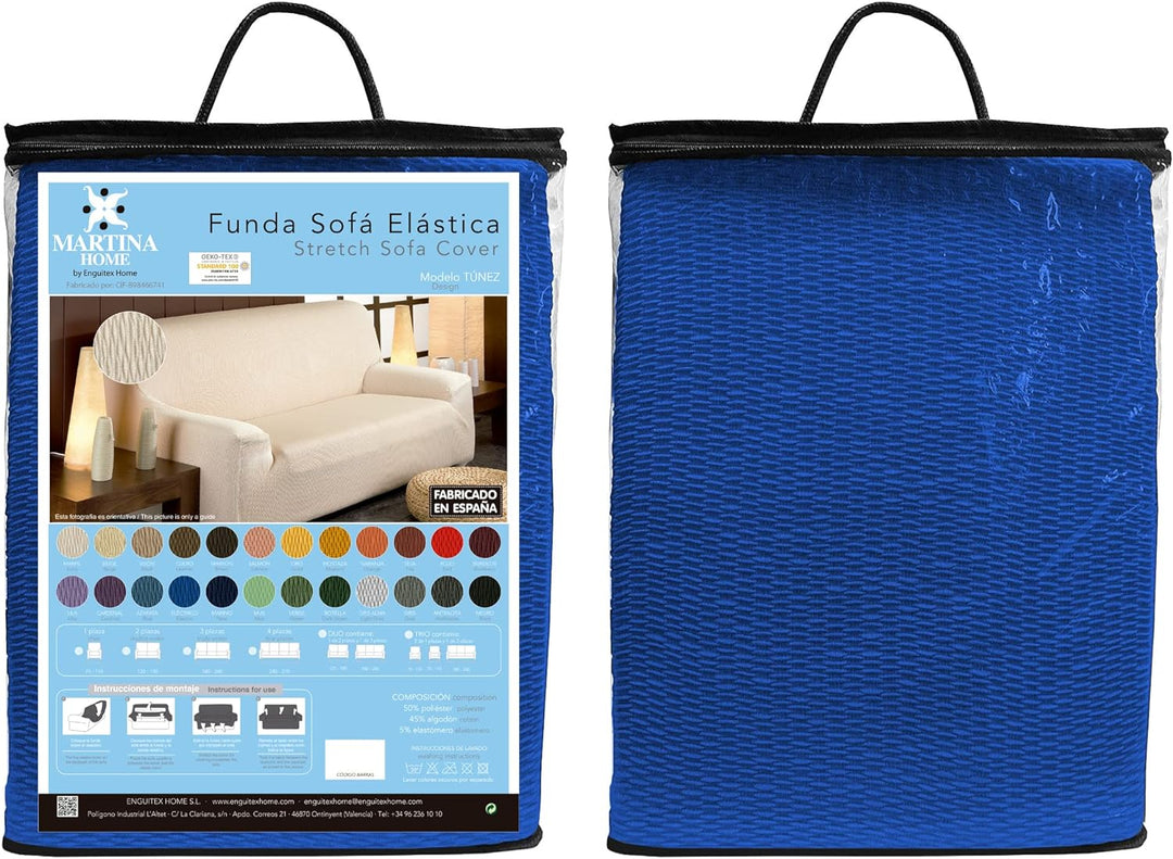 Martina Home Túnez Elastischer Sofabezug, Stoff, Blau (elektrisch), 2-Sitzer (120 bis 170 cm), Blau
