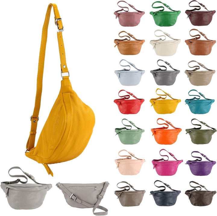 modamoda de - T77 - ital. Hüfttasche Bauchtasche Brusttasche Large aus weichem Leder, Farbe:Creme, C