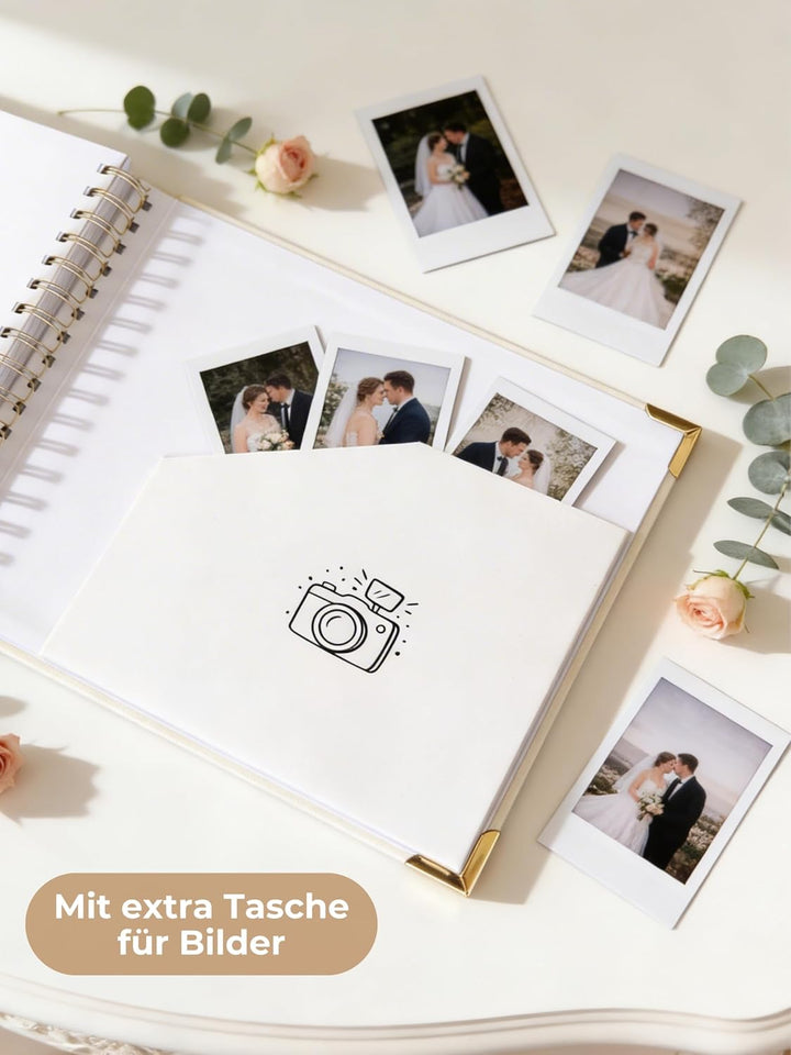 Gästebuch Hochzeit mit Fragen &amp; Blanko – Hochzeitsgästebuch beige Leinen | Hochzeitsgeschenk &amp; Erinn