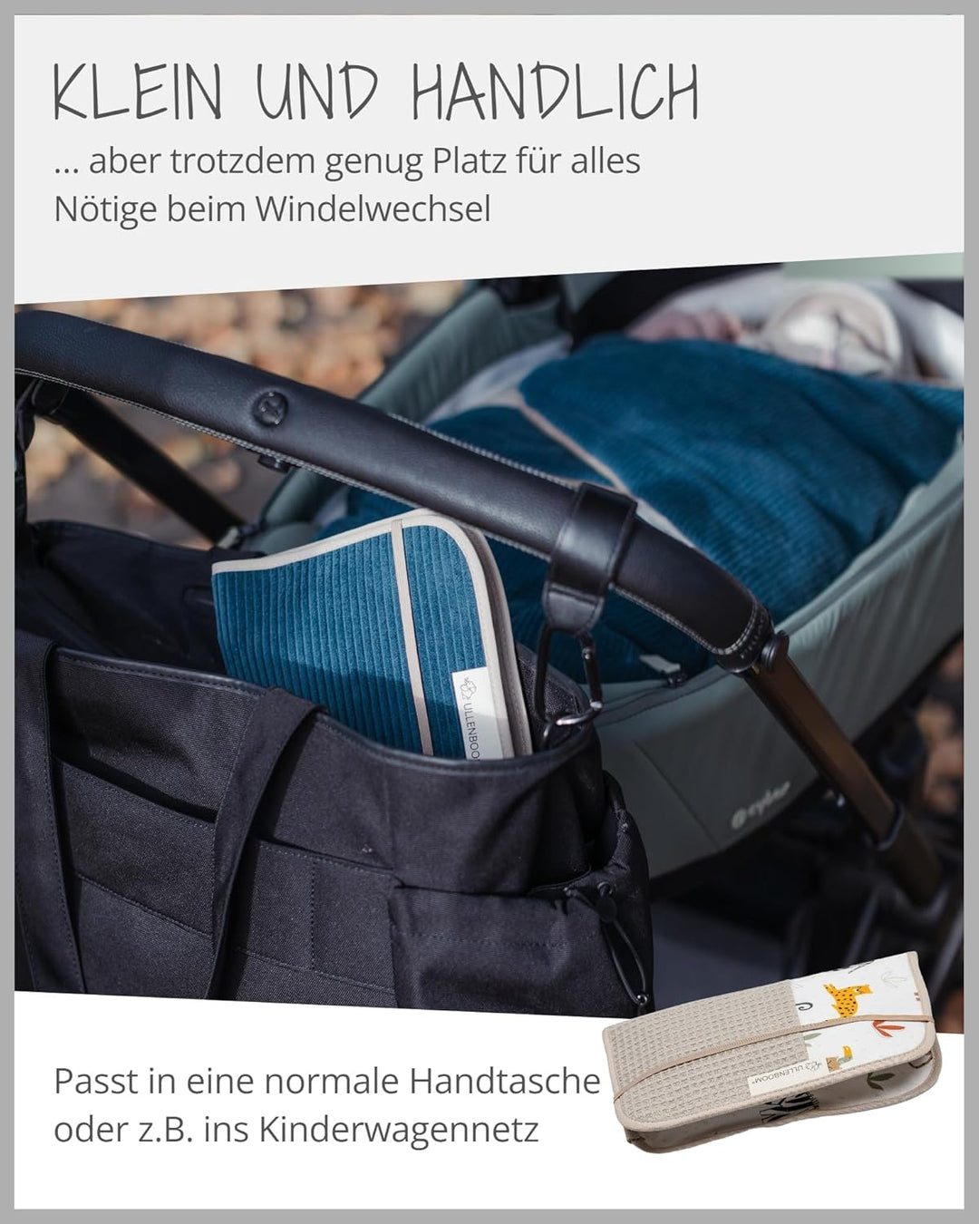 ULLENBOOM Windeltasche für unterwegs, Sand Savanne, Made in EU - Wickeltasche für bis zu 3 Windeln,