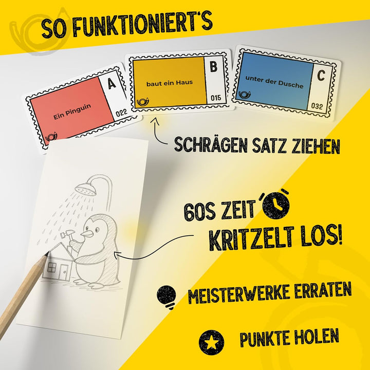 Kritzelpost - Das lustige Zeichenspiel für 4-16 Personen I Partyspiele für Erwachsene wie stille Pos