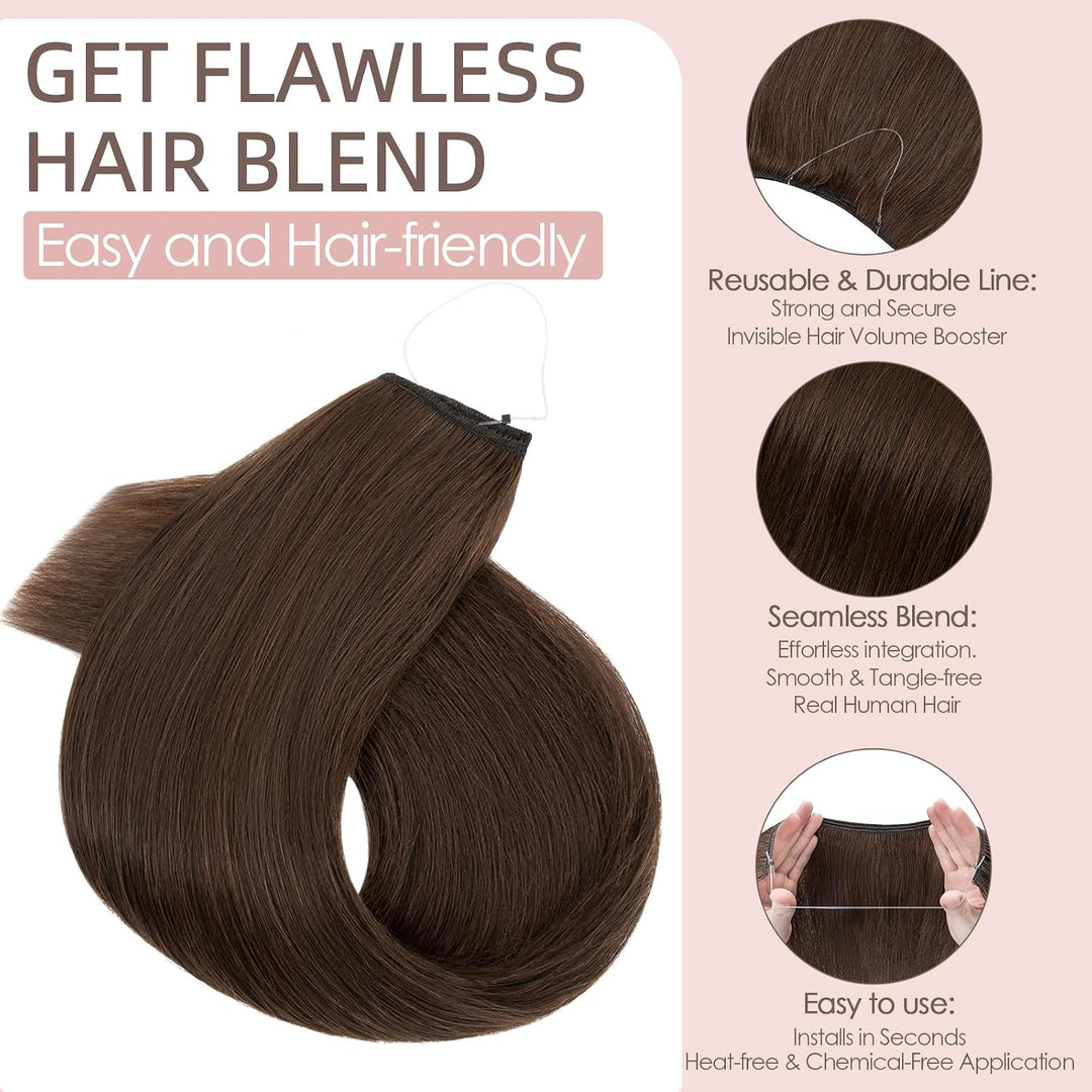 Extensions Echthaar mit transparenter Schnur, Silk-co Wire in ExtensionsSchokoladenbraun 75g, Secret