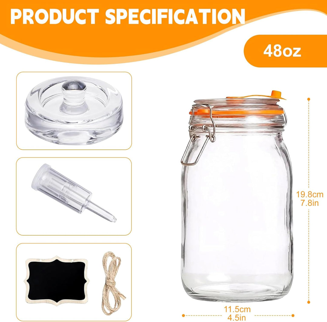 1,5L Fermentierglas 2er Set mit Gärventil &amp; Gewicht - Fermentiergläser &amp; Kimchi Behälter für Sauerkr