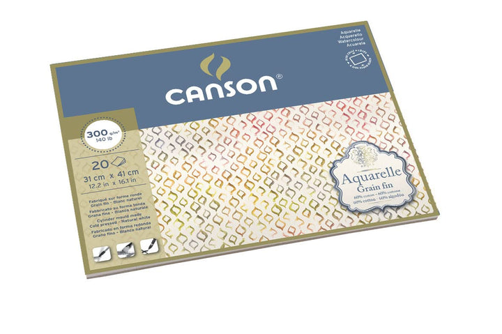 Canson Aquarelle Canson Block rundumgeleimt, 31 x 41 cm, 20 Blatt, 300 g/m², Feinkorn