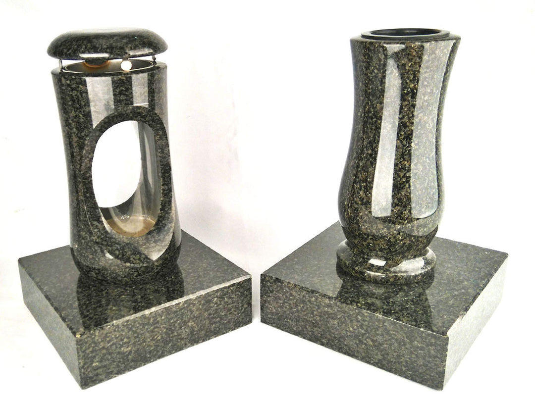designgrab Design small Grablampe mit Vase und 2 Stück Sockel aus Granit Nero Impala/Astor anthrazit