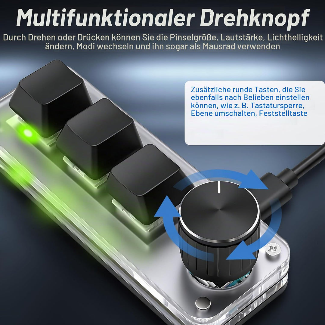 Mini 3 Schlüssel Tastatur Mechanische Tastatur Einhandige Hot Key mit Knopf | DIY Programmierbares M