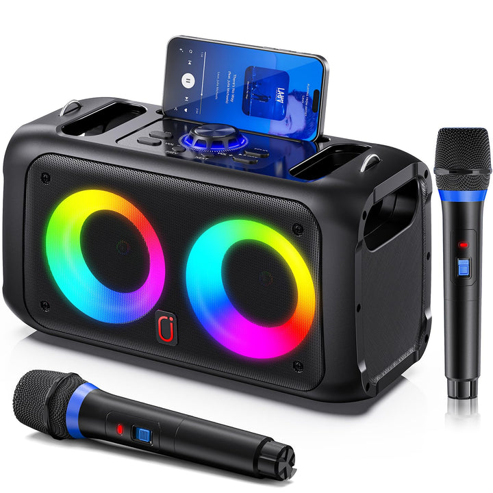 JYX Karaoke Anlage mit 2 Mikrofonen, Bluetooth Lautsprecher mit Licht, Tragbare Karaoke Maschine mit