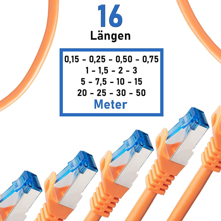 BIGtec 30m CAT.7 LAN Ethernet Kabel Netzwerkkabel Patchkabel Gigabit Patch DSL orange Kupferkabel do