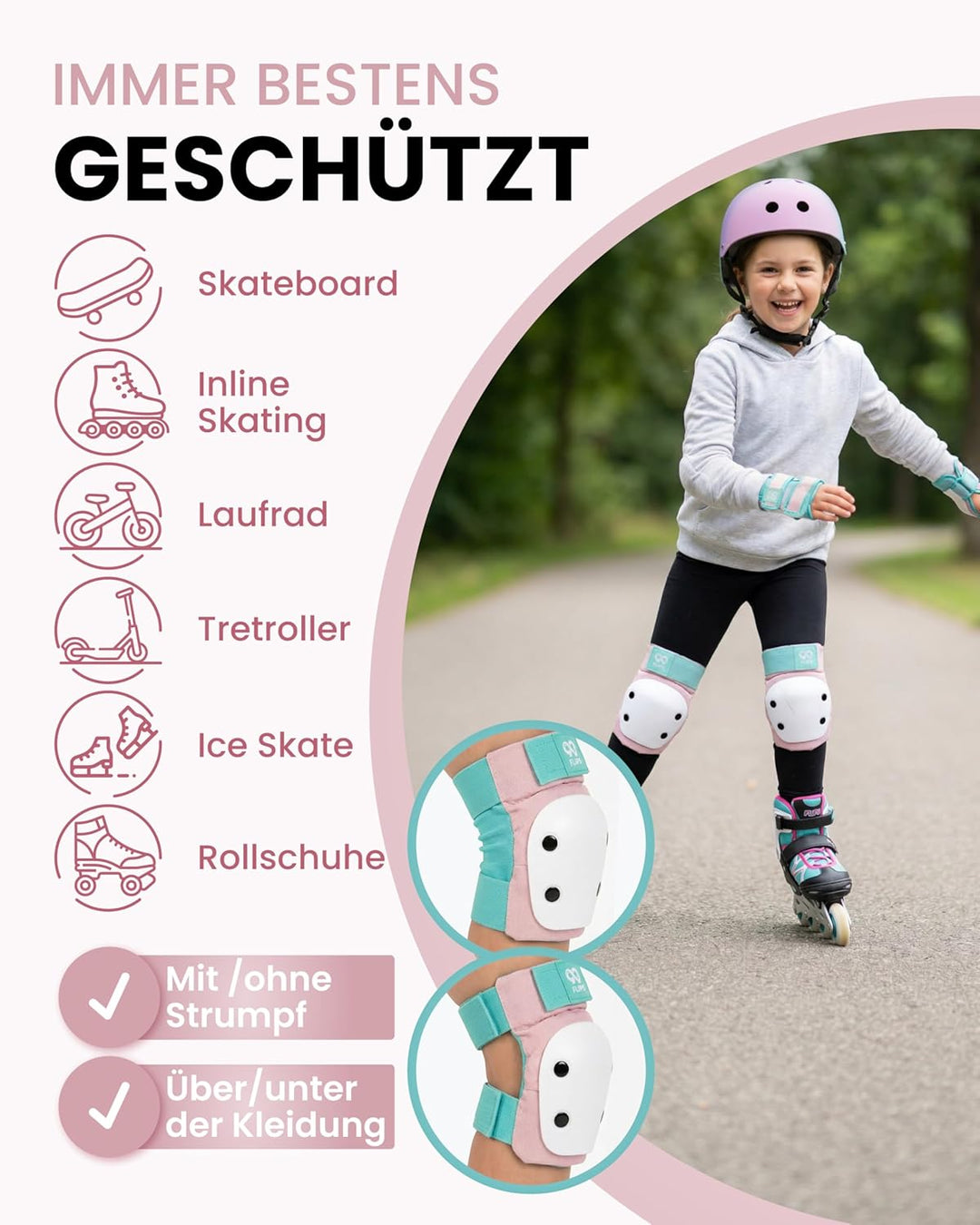 99FLIPS Schoner Inliner Kinder Knieschoner Kinder - Inliner Schoner Set - Schutzausrüstung - Knie un