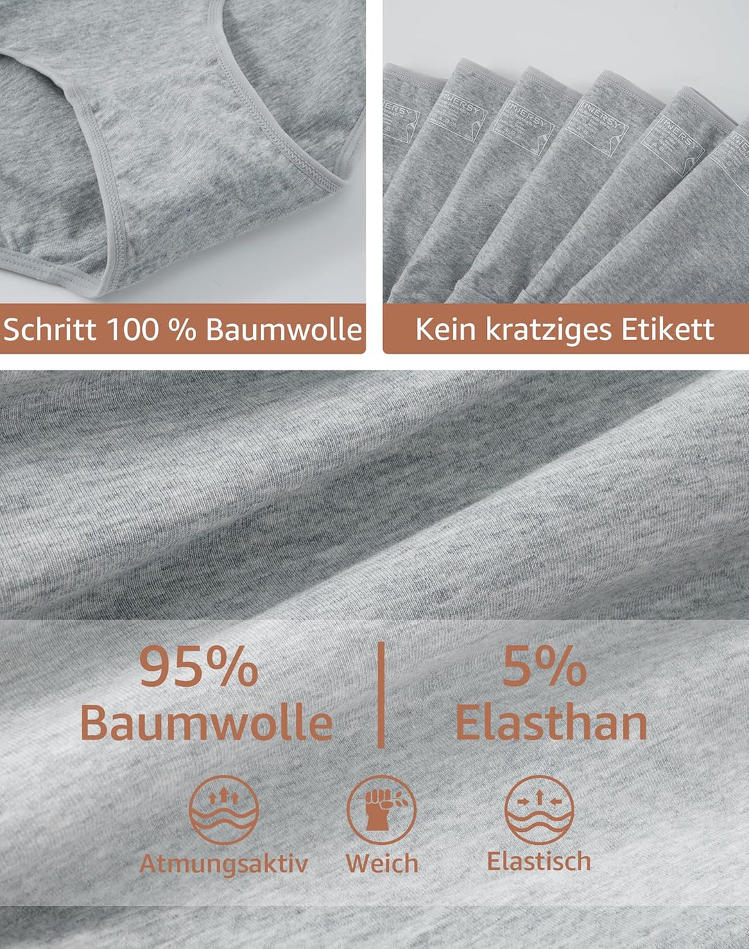 INNERSY Unterhosen Damen Baumwolle Atmungsaktive Hipster Unterwäsche Basic Bequem Panties 6er Pack S
