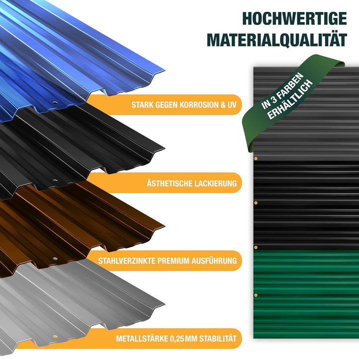 KESSER® 12 Stück Trapezblech Profilblech Set 129x45cm, 7 m² Dachblech verzinkter Stahl 0,25mm, Dachp
