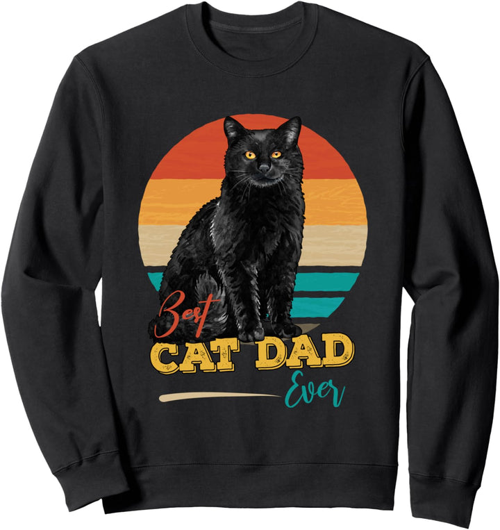 Best Cat Dad Ever Vintage Black Cat Retro Design Cat Lover Sweatshirt
