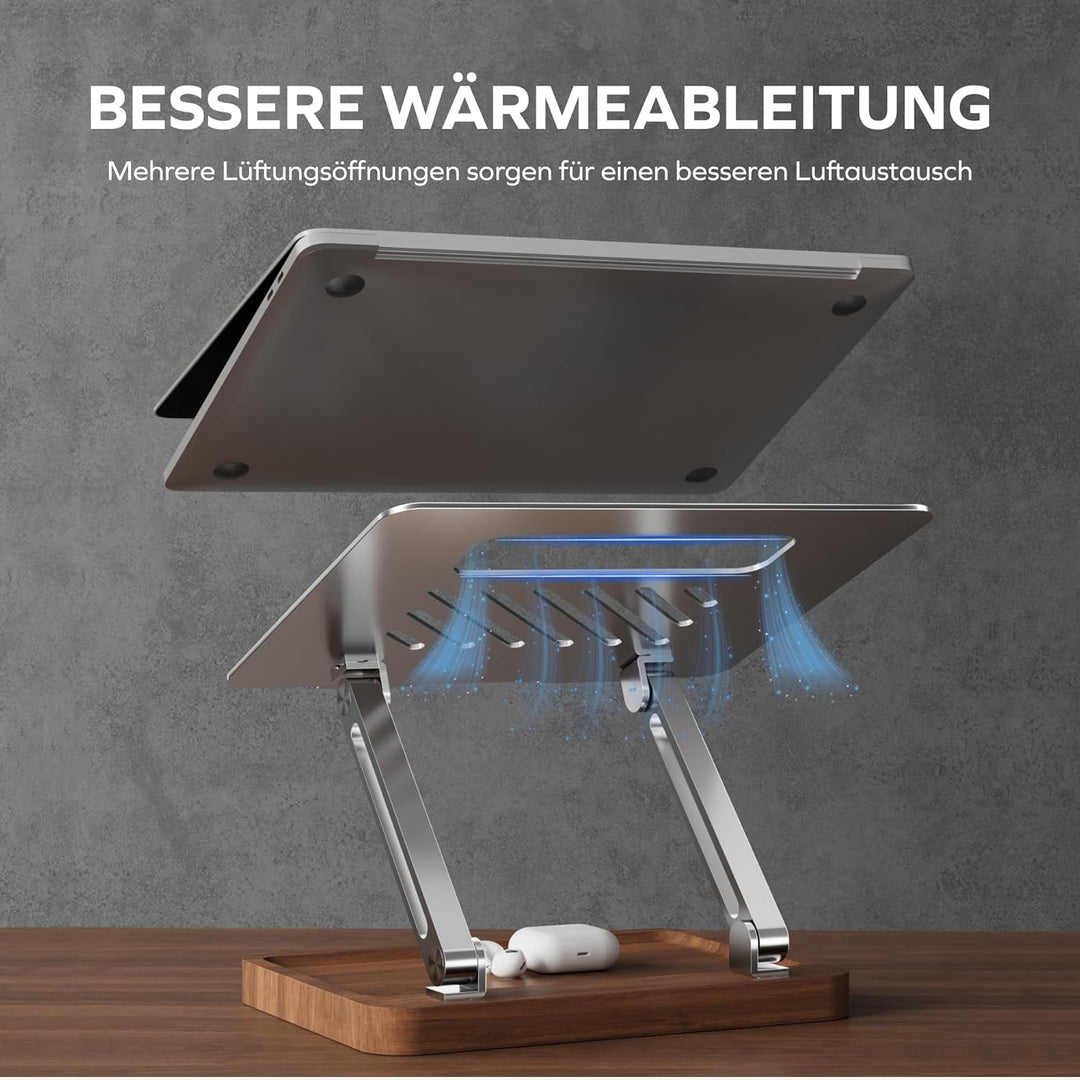 muso wood Laptop Ständer Holz Höhenverstellbar - aus Aluminium und Walnussholz - Universal Notebook