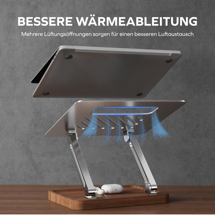 muso wood Laptop Ständer Holz Höhenverstellbar - aus Aluminium und Walnussholz - Universal Notebook