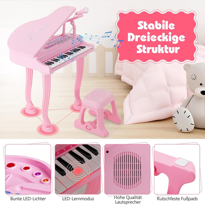 DREAMADE 37 Tasten Keyboard Kinder, Mini E-Piano mit Hocker &amp; Mikrofon &amp; 3 Lehrmodi &amp; 8 Rhythmen &amp; A