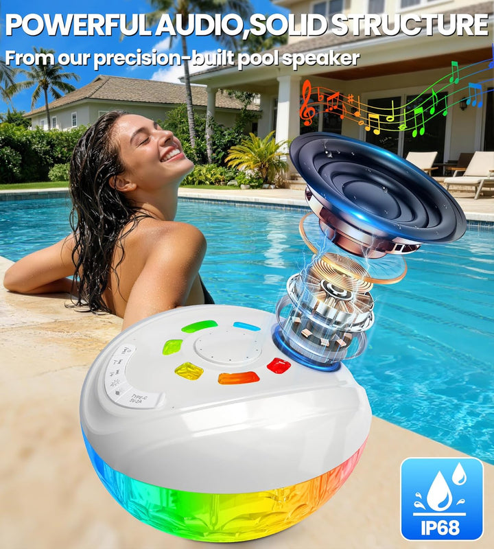 Luxfero 3 in 1 Pool Lautsprecher mit Springbrunnen & Pool Licht,Schwimmender Bluetooth Lautsprecher