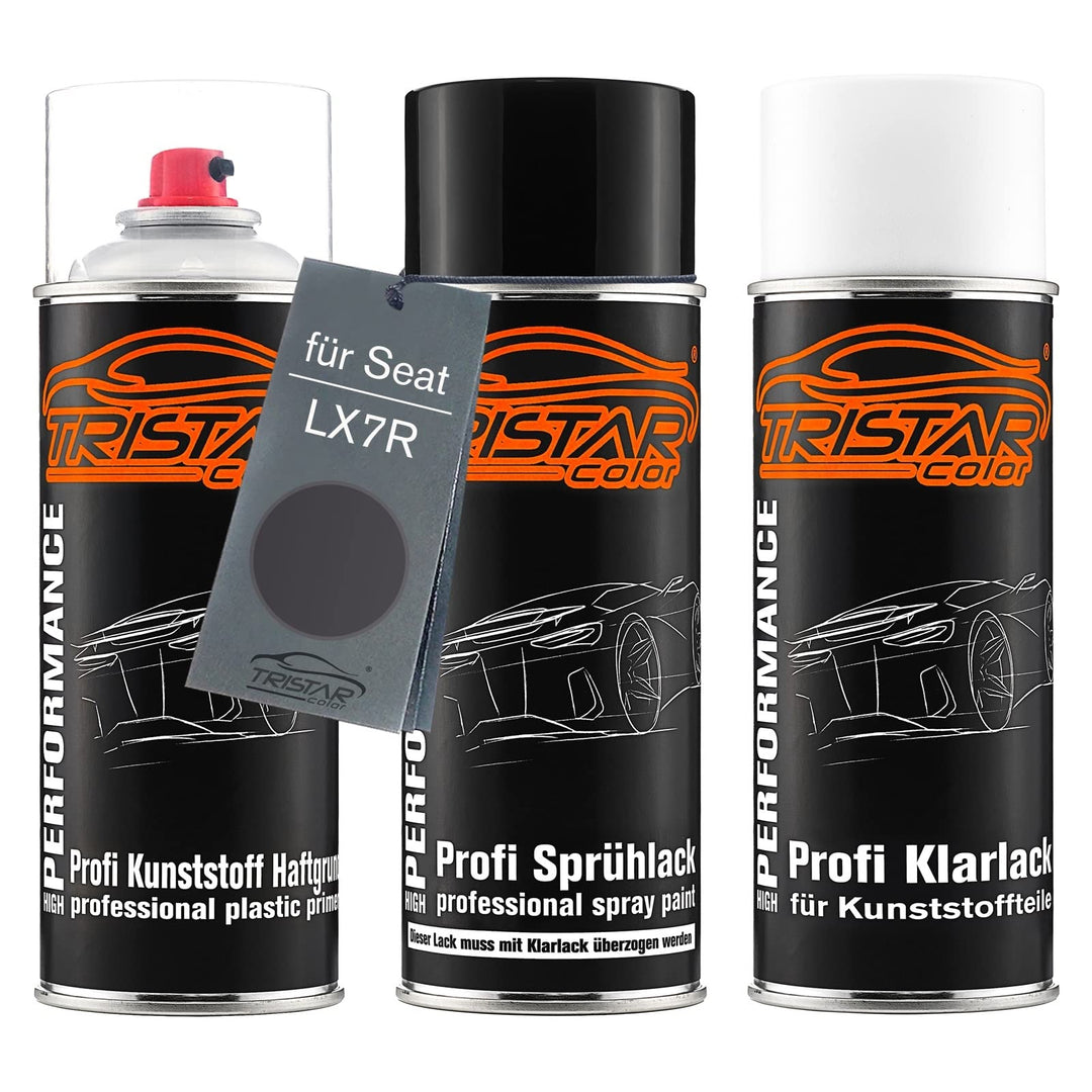 TRISTARcolor Autolack Spraydosen Set für Kunststoff Stossstange für Seat LX7R Monsun Grey Metallic/P