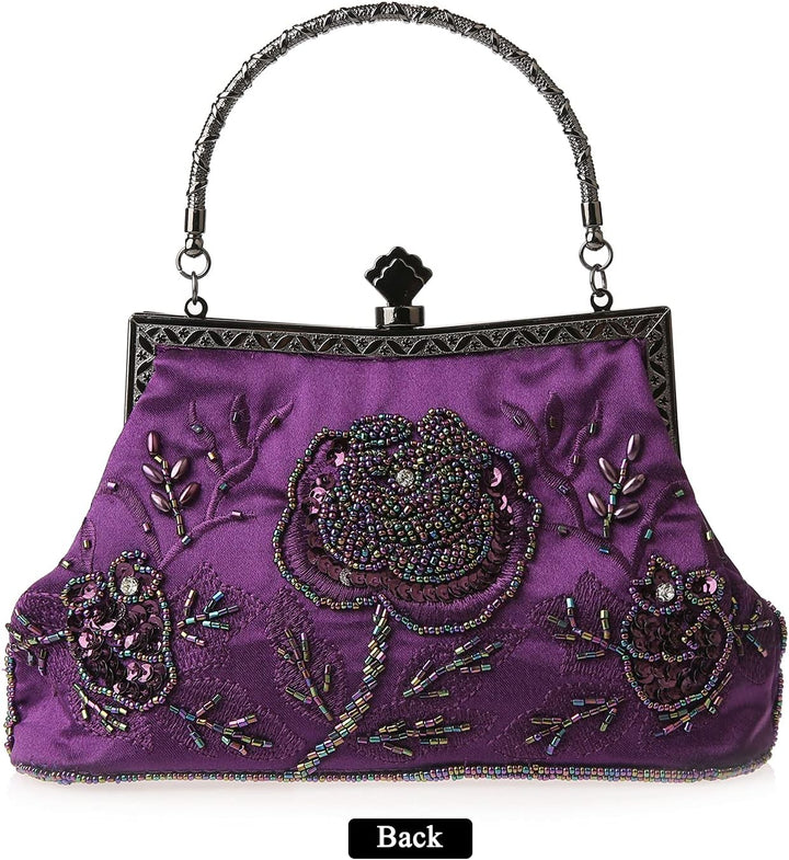 DA BODAN Vintage Floral Perlen Strass Stickerei Clutch Pailletten Hochzeit Party Abschlussball Tasch