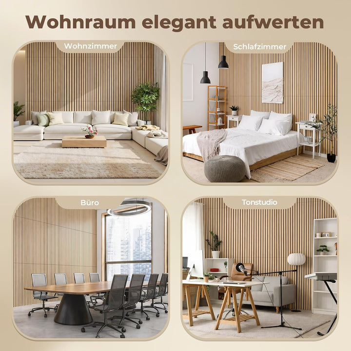 Akustikpaneele 120 x 60 x 2,1 cm, Ohuhu 2 Stück Schallschutzplatten in Holzoptik, Modernes Wandpanee