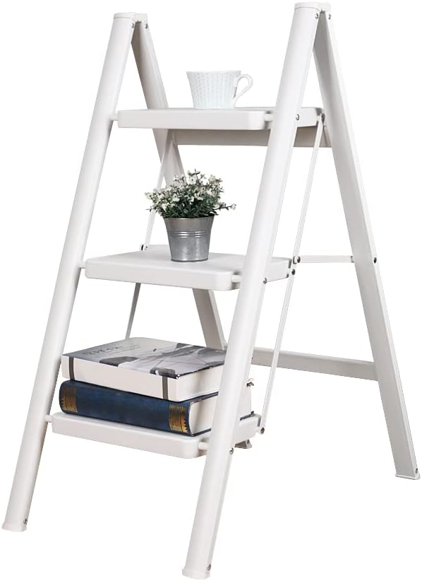 BAOYOUNI Trittleiter 3 Stufen Klappbar Haushaltsleiter Leiter rutschfeste Stufenleiter 20 cm Breite