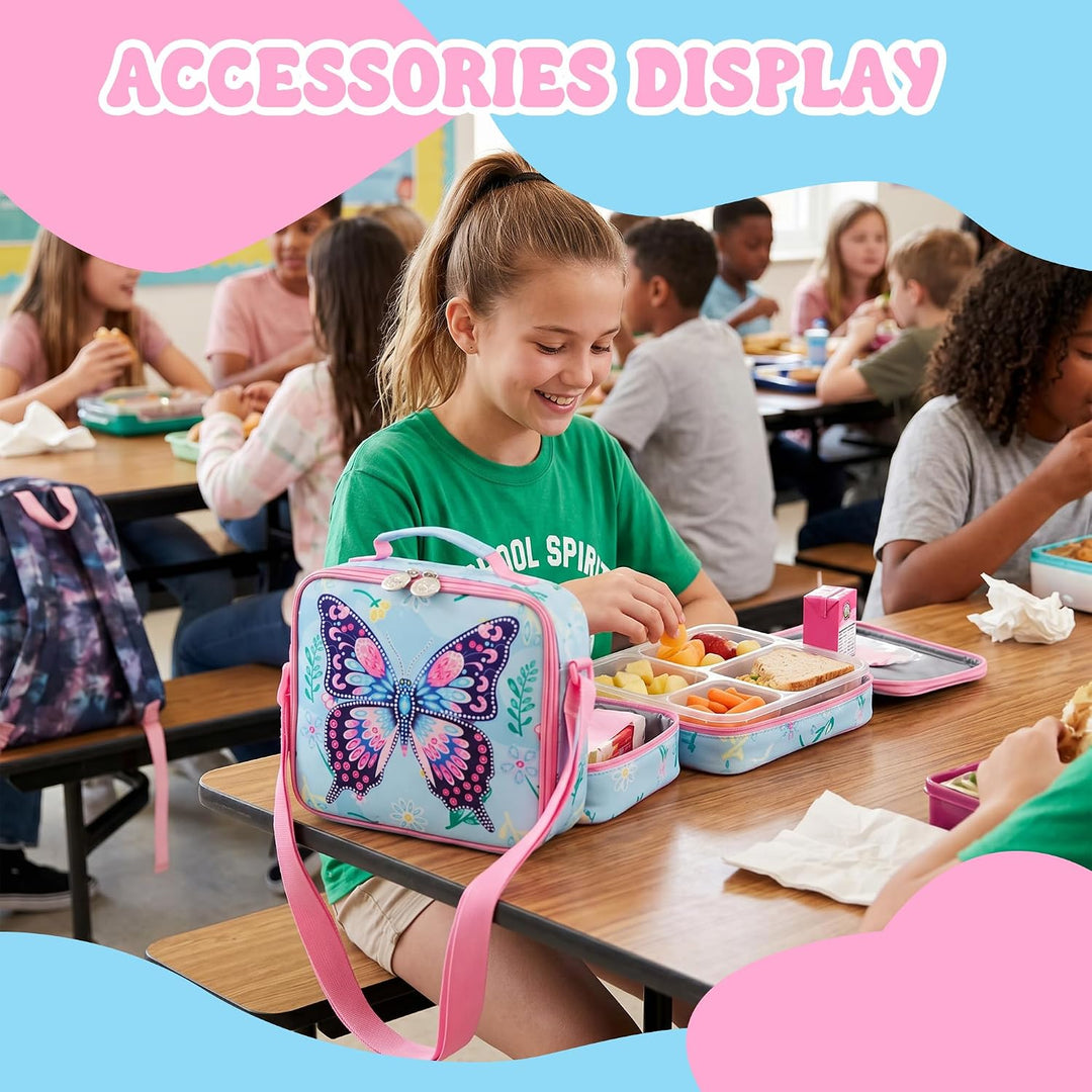 HTgroce Schulrucksack Trolley Mädchen (Schmetterling Design) – Ergonomischer Schulranzen mit Rollen