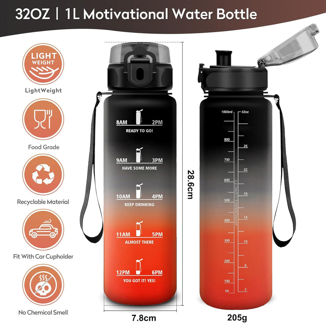 KollyKolla Trinkflasche Kohlensäure Geeignet, 500ml/1L/1.5L, Sport Trinkflasche mit Zeitmarkierung,