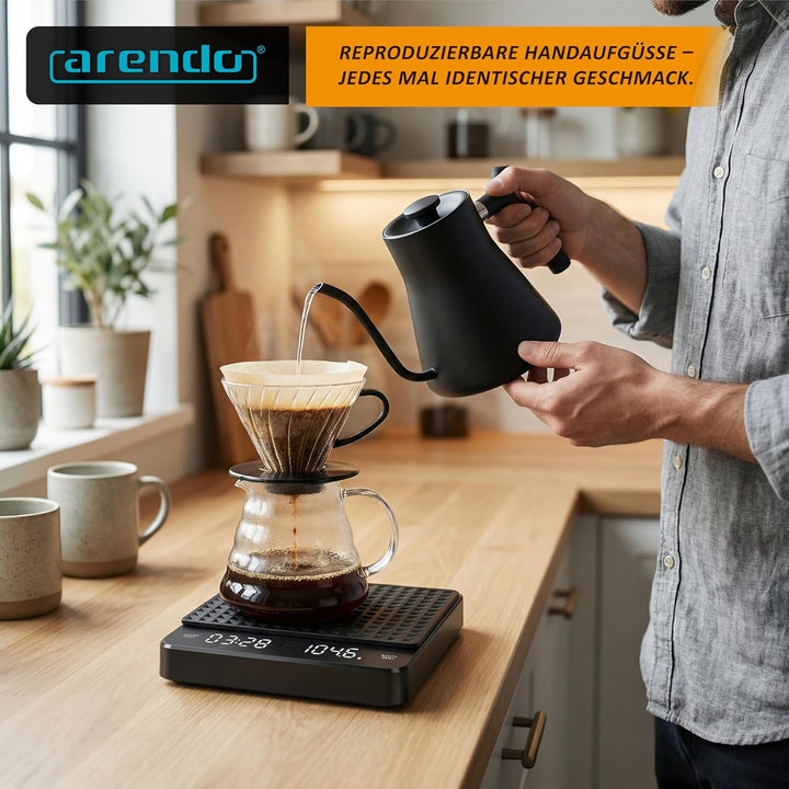 Arendo - Kaffeewaage – digitale Baristawaage – Feinwaage – bis zu 3 kg in 0,1 g genaue Auflösung – h