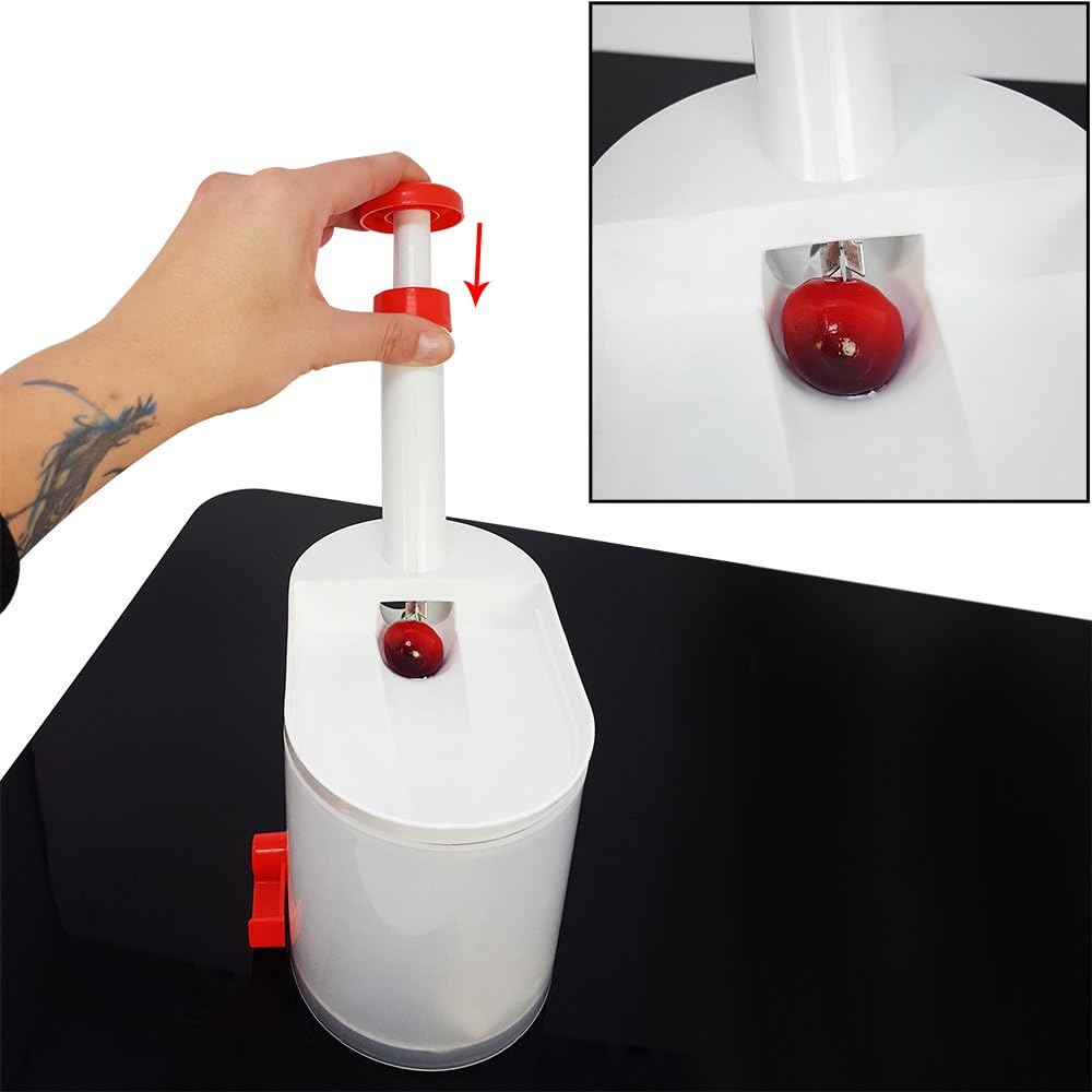 com-four® Kirschentkerner mit grossem Behälter, Standfest mit Saugfüssen (01 Stück - Entkerner V2),