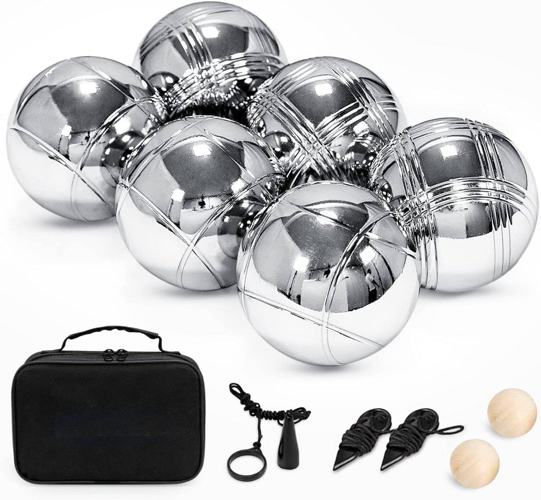Boule Set, 6 Boccia aus Metall, mit 2 Holzkugeln, 2 Abstandsmesser, 1 Boules-Kugel Magnetvorrichtung